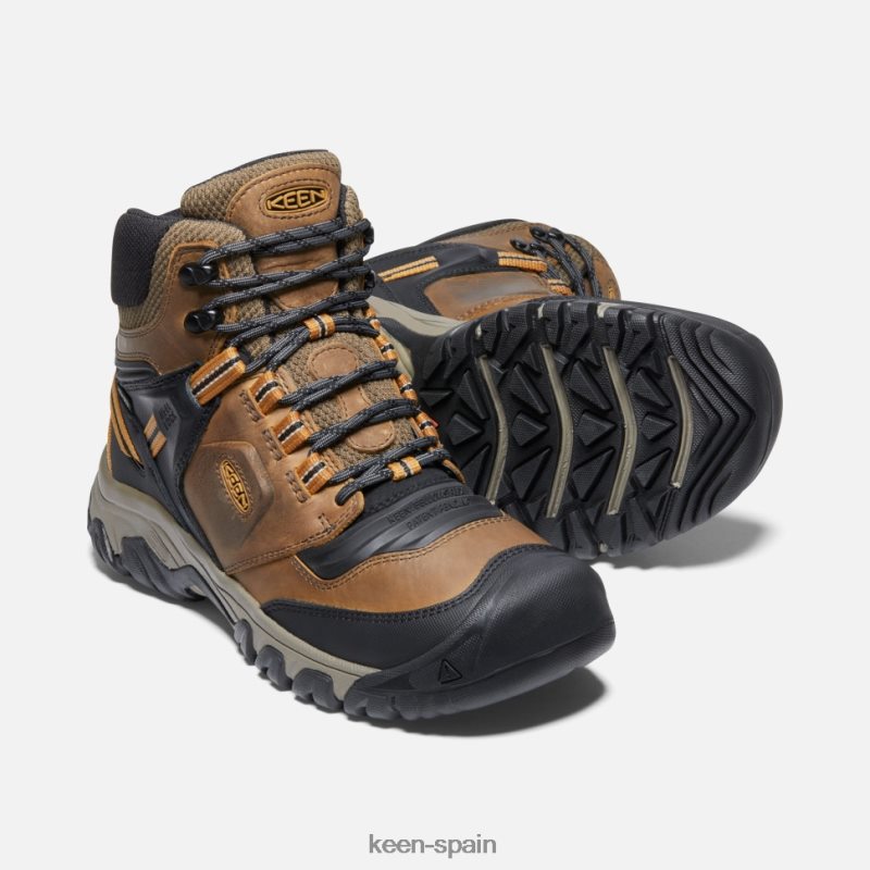 67LRTD478 Keen hombres Bota impermeable Ridge Flex ancha bisonte-marrón dorado