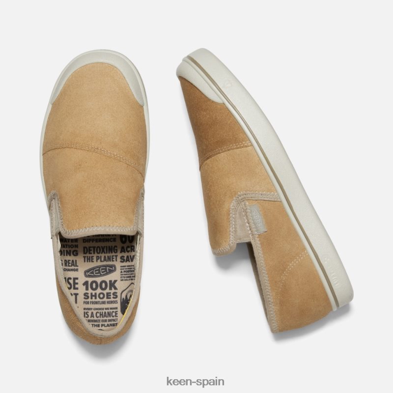 67LRTD487 Keen hombres zapatillas sin cordones de cuero cosecha eldon abedul beige-plateado