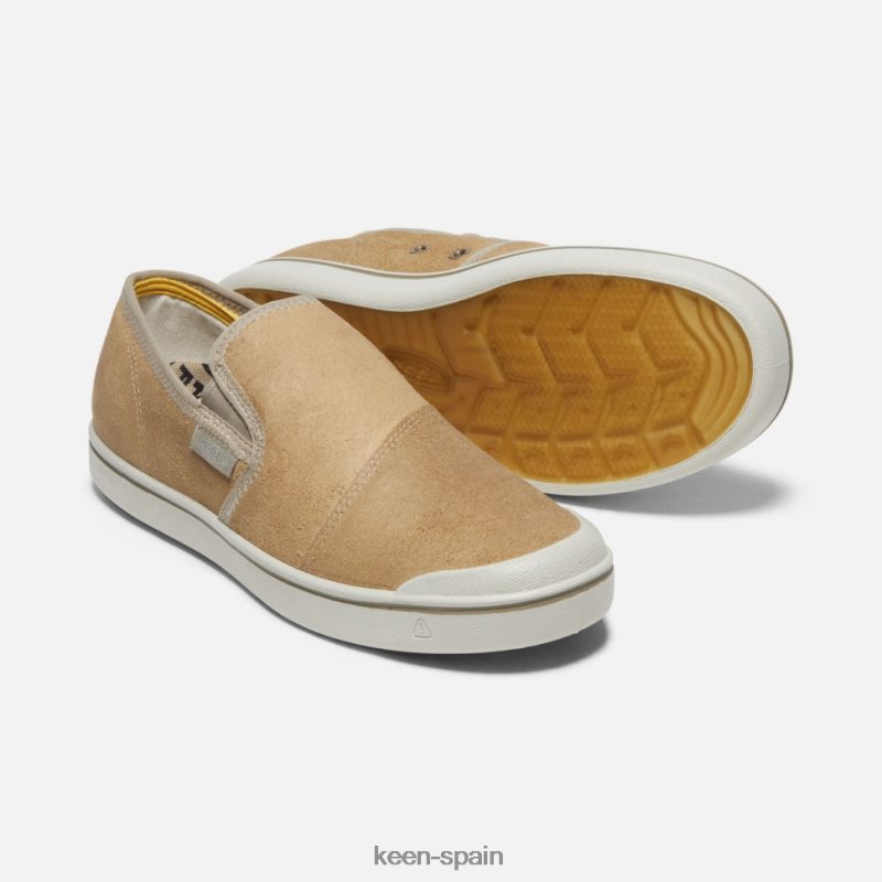 67LRTD487 Keen hombres zapatillas sin cordones de cuero cosecha eldon abedul beige-plateado