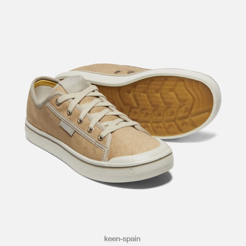 67LRTD328 Keen mujer zapatilla elsa de cuero cosecha abedul beige-plateado