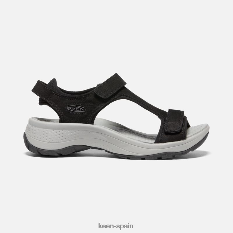 67LRTD112 Keen mujer sandalia astoria west de piel con tira en T cuero negro