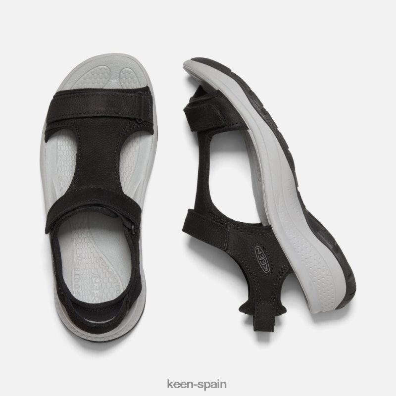 67LRTD112 Keen mujer sandalia astoria west de piel con tira en T cuero negro