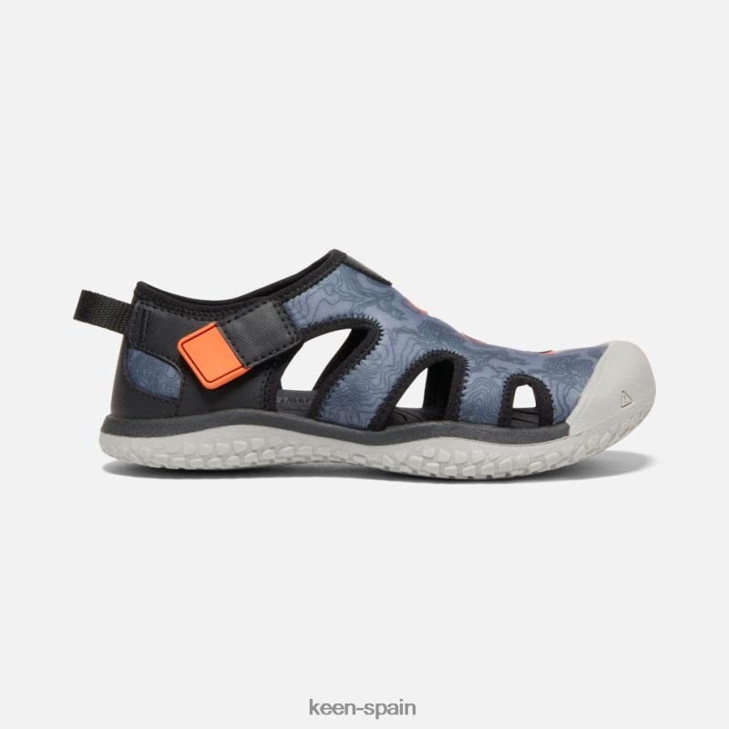 67LRTD595 Keen niños sandalia raya grande negro-naranja de seguridad