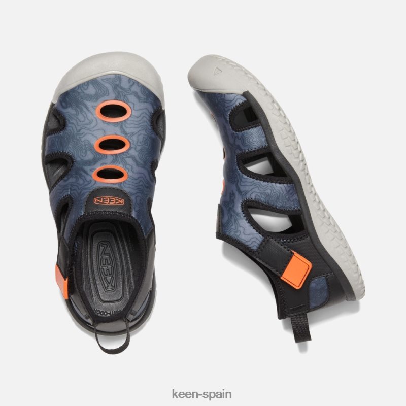67LRTD595 Keen niños sandalia raya grande negro-naranja de seguridad