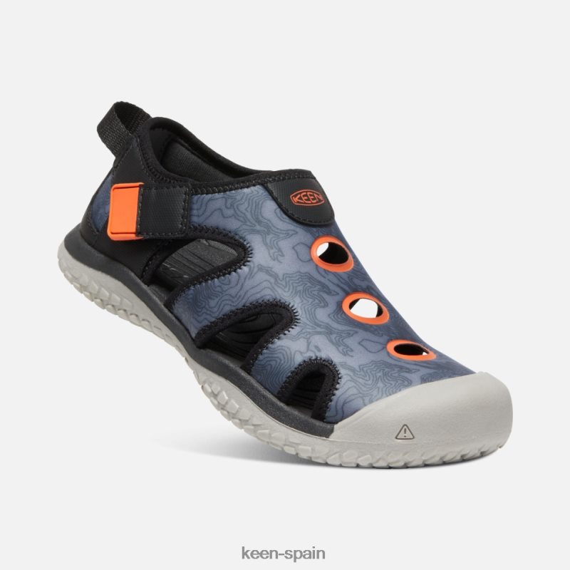 67LRTD595 Keen niños sandalia raya grande negro-naranja de seguridad